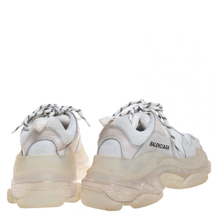 Pre Owned Balenciaga White Mesh, Nubuck And Leather Triple S Platform Sneakers Size 37