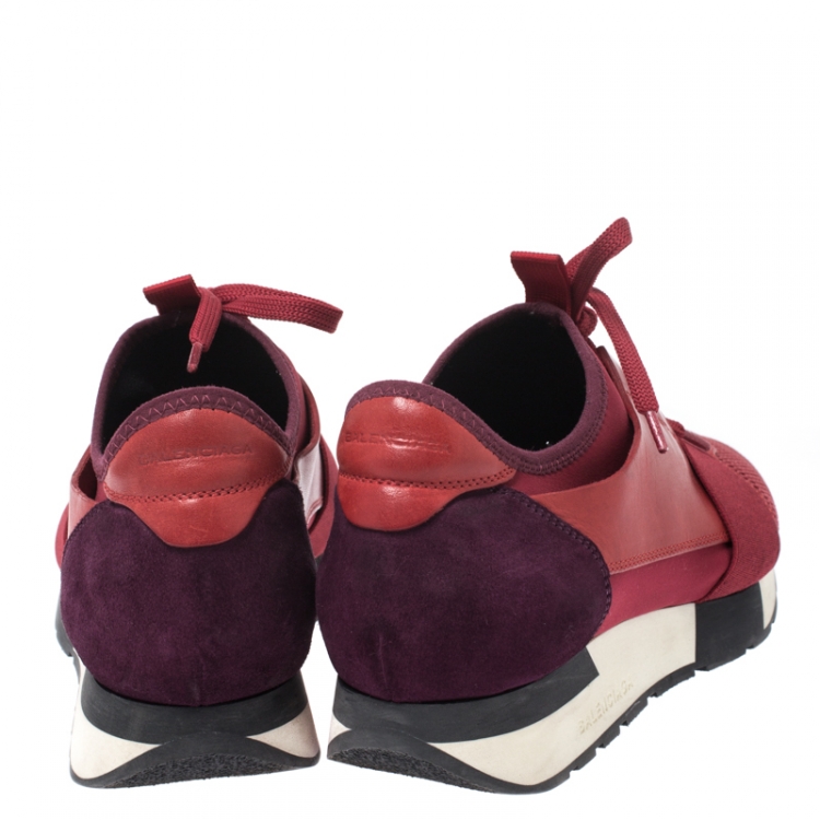 Pre Owned Balenciaga Red/Purple Suede Leather And Mesh Race Runner Sneakers Size 39