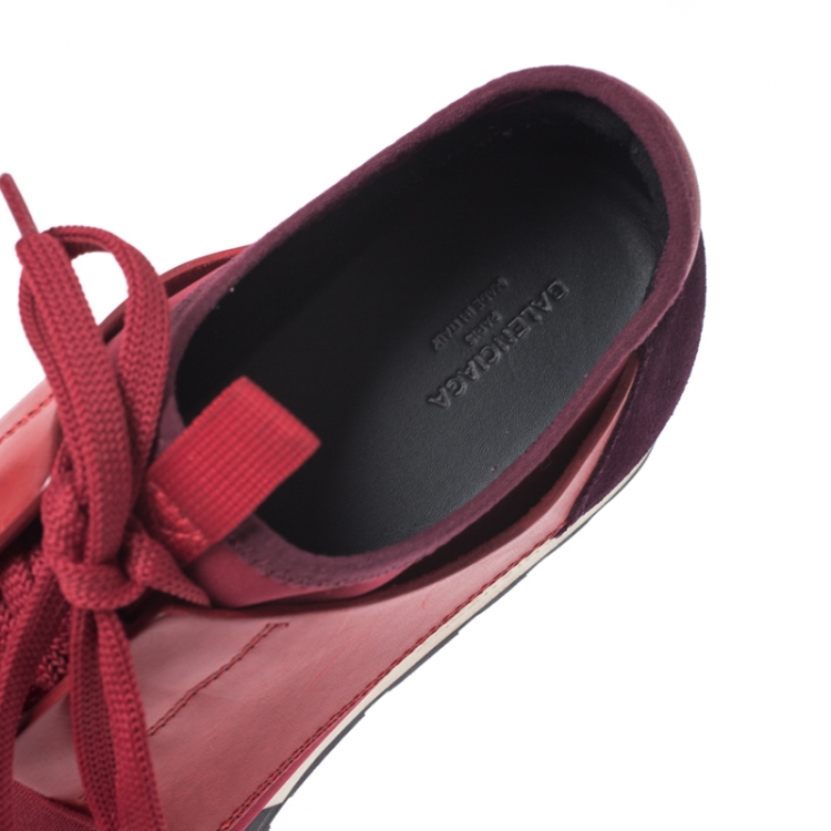 Pre Owned Balenciaga Red/Purple Suede Leather And Mesh Race Runner Sneakers Size 39