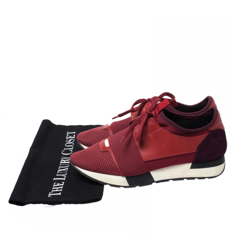 Pre Owned Balenciaga Red/Purple Suede Leather And Mesh Race Runner Sneakers Size 39