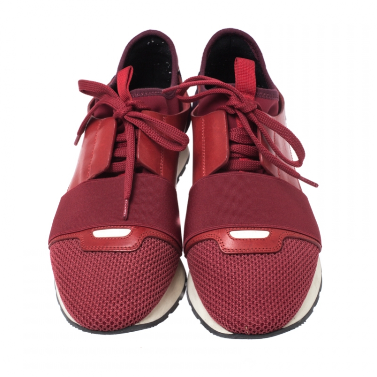 Pre Owned Balenciaga Red/Purple Suede Leather And Mesh Race Runner Sneakers Size 39