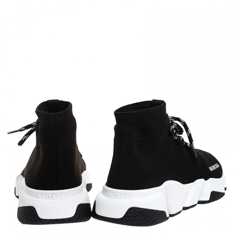 Pre Owned Balenciaga Black Knit Fabric Speed Trainer Lace Up Sneakers Size 38