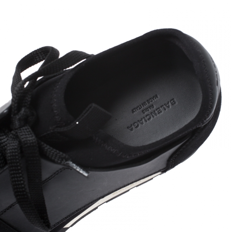 Pre Owned Balenciaga Black Leather, Mesh And Suede Race Runner Sneakers Size 37