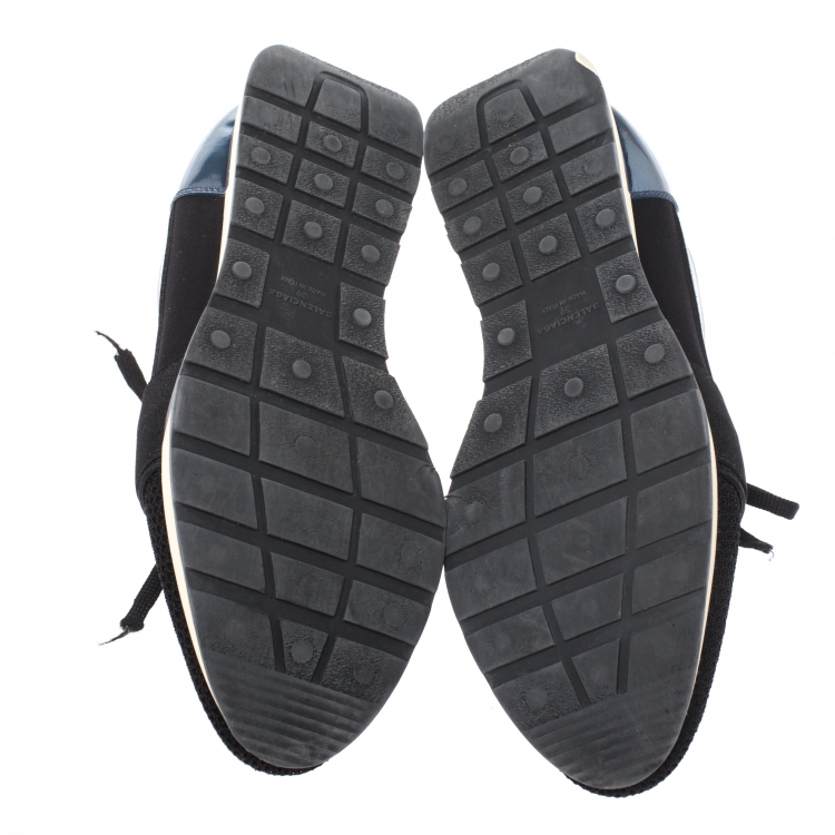 Pre Owned Balenciaga Black Leather, Mesh And Patent Leather Race Runner Sneakers Size 39