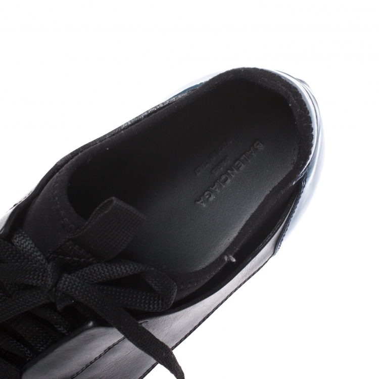 Pre Owned Balenciaga Black Leather, Mesh And Patent Leather Race Runner Sneakers Size 39