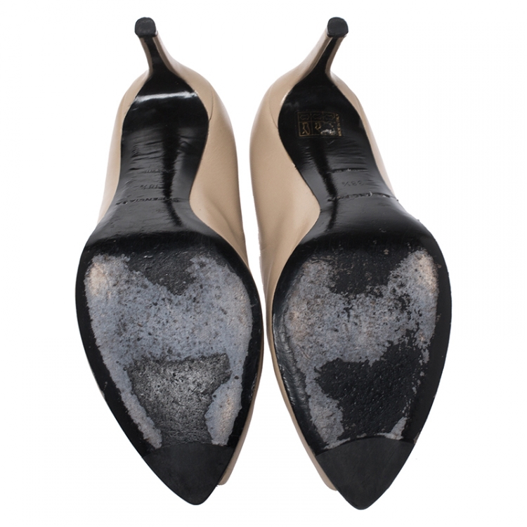 Pre Owned Balenciaga Beige Leather Split Vamp Open Toe Booties Size 38.5