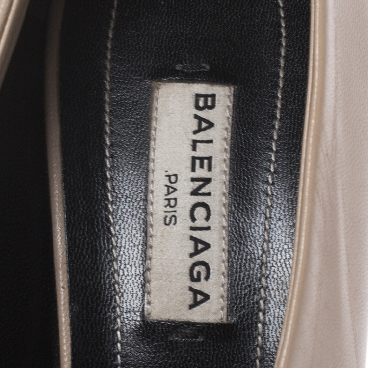 Pre Owned Balenciaga Beige Leather Split Vamp Open Toe Booties Size 38.5