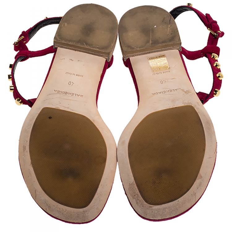 Pre Owned Balenciaga Magenta Suede Studded Thong Flats Size 40