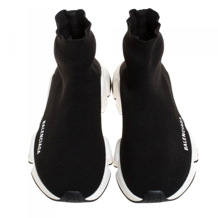 Pre Owned Balenciaga Black Knit Fabric Speed Trainer Sneakers Size 38