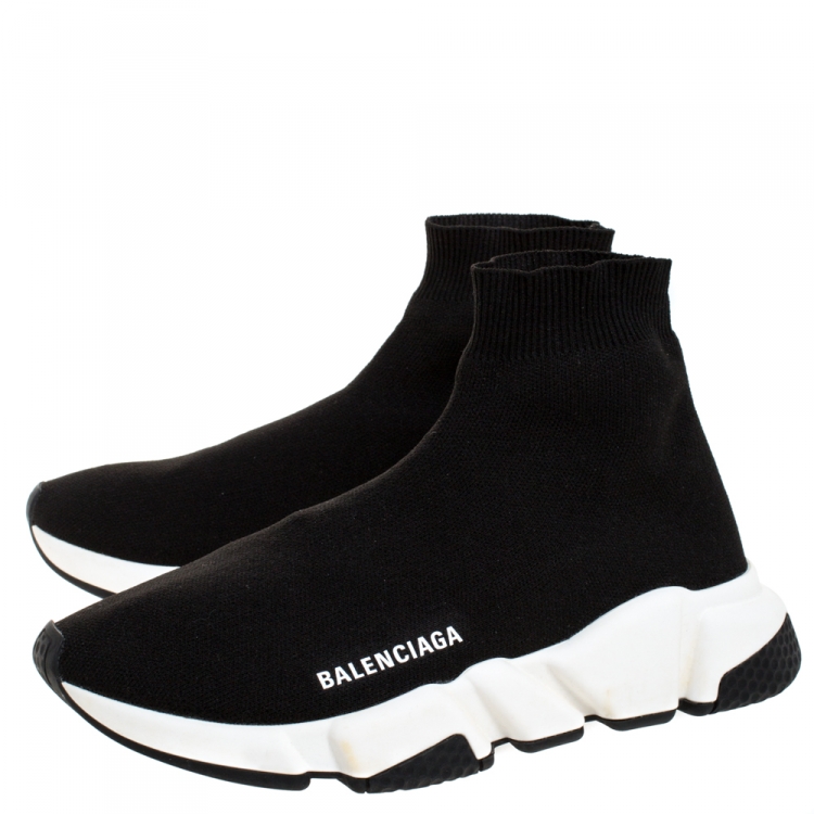 Pre Owned Balenciaga Black Knit Fabric Speed Trainer Sneakers Size 38