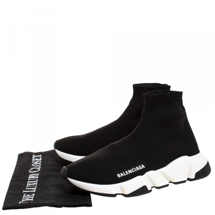 Pre Owned Balenciaga Black Knit Fabric Speed Trainer Sneakers Size 38