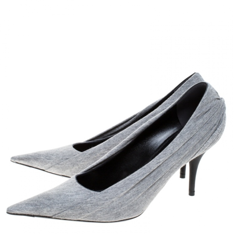 Pre Owned Balenciaga Grey Fabric Knife Pointed Toe Pumps Size 37.5
