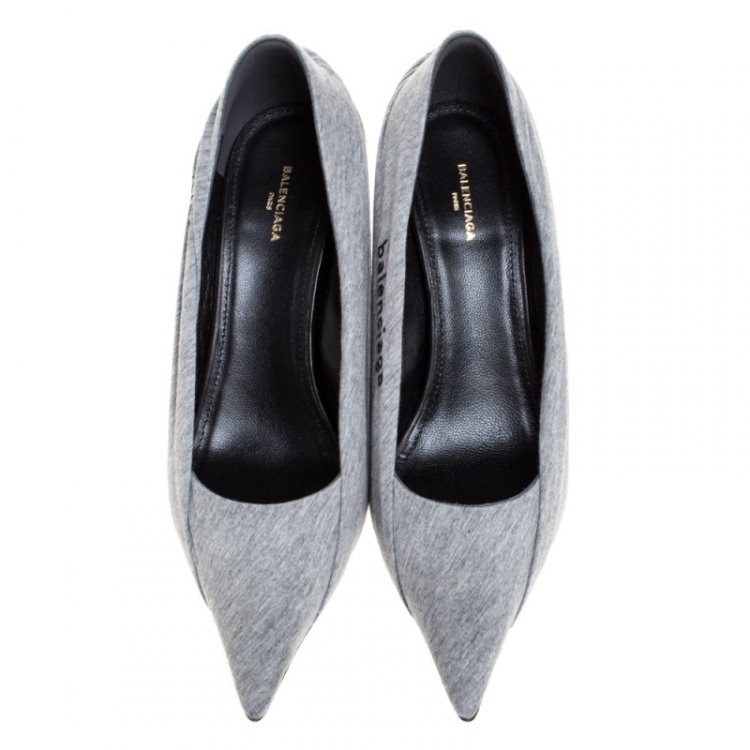 Pre Owned Balenciaga Grey Fabric Knife Pointed Toe Pumps Size 37.5
