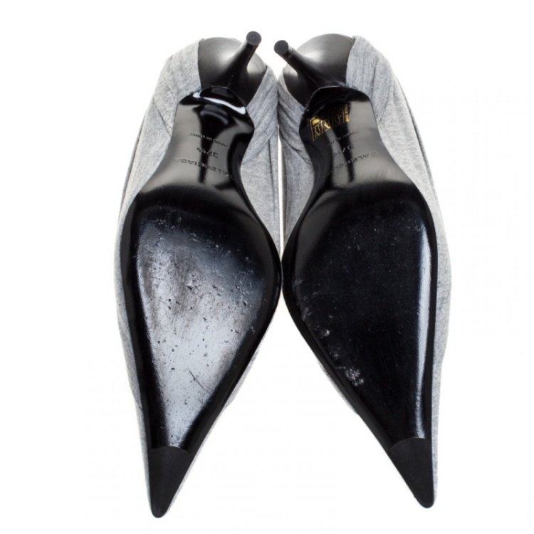 Pre Owned Balenciaga Grey Fabric Knife Pointed Toe Pumps Size 37.5