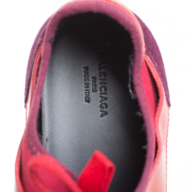 Pre Owned Balenciaga Red/Purple Suede Leather And Mesh Race Runner Sneakers Size 37