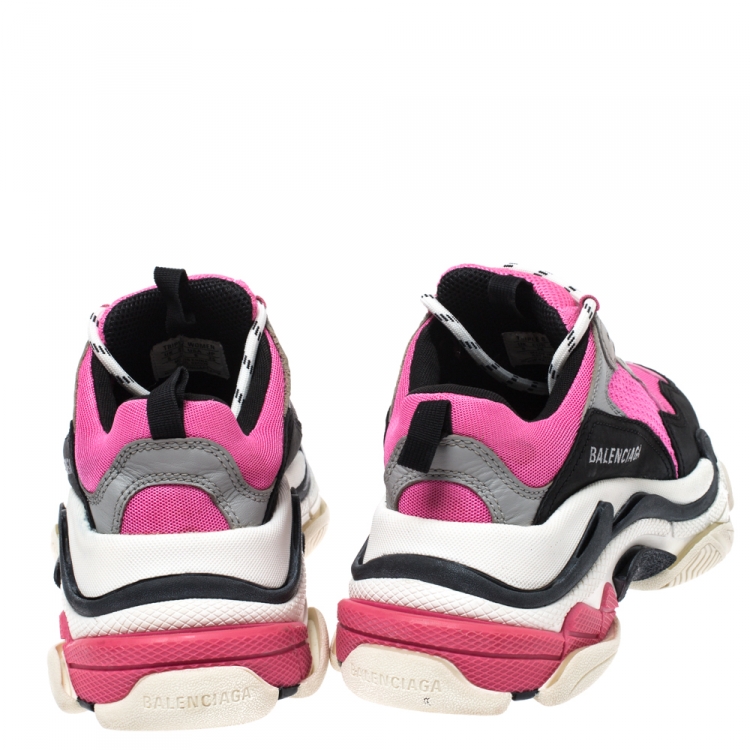 Pre Owned Balenciaga Multicolor Mesh And Leather Triple S Platform Sneakers Size 38