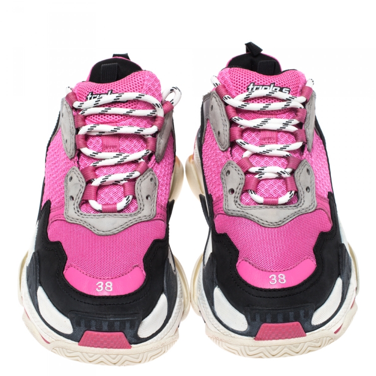 Pre Owned Balenciaga Multicolor Mesh And Leather Triple S Platform Sneakers Size 38