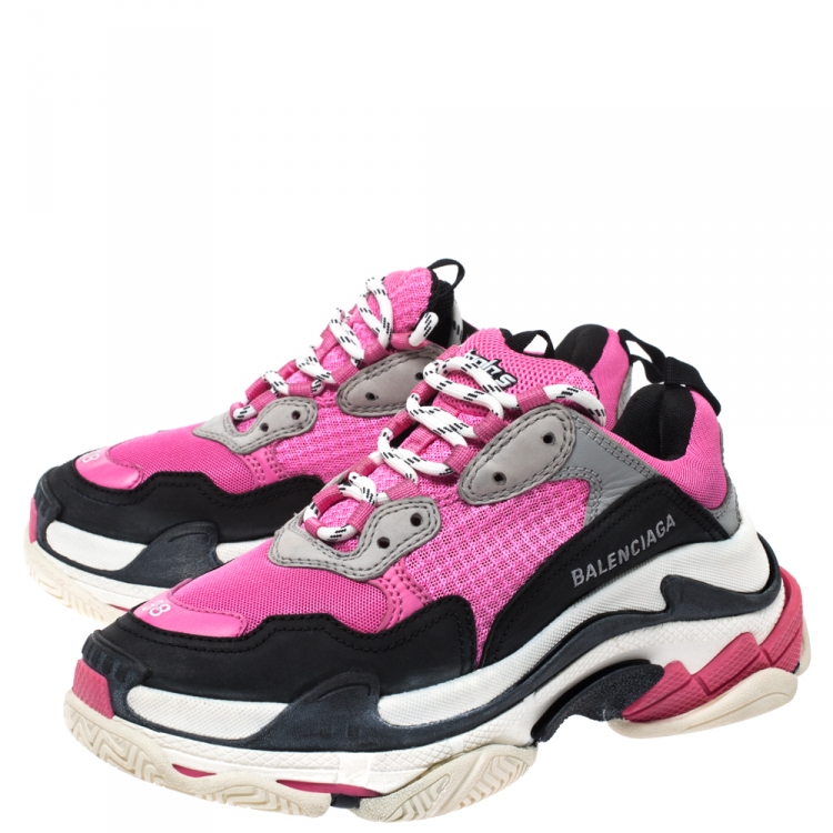 Pre Owned Balenciaga Multicolor Mesh And Leather Triple S Platform Sneakers Size 38