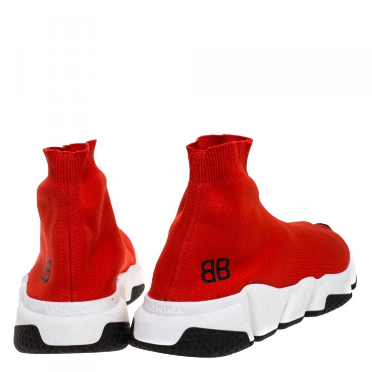 Pre Owned Balenciaga Red Knit Fabric Speed Trainer Sneakers Size 42