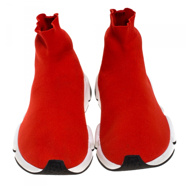 Pre Owned Balenciaga Red Knit Fabric Speed Trainer Sneakers Size 42