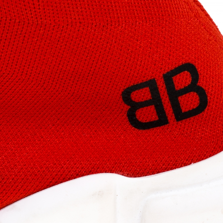 Pre Owned Balenciaga Red Knit Fabric Speed Trainer Sneakers Size 42