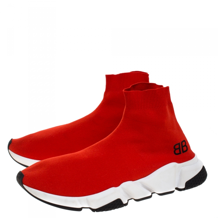 Pre Owned Balenciaga Red Knit Fabric Speed Trainer Sneakers Size 42