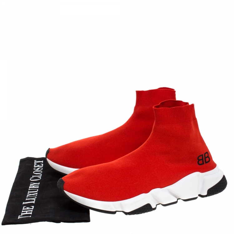 Pre Owned Balenciaga Red Knit Fabric Speed Trainer Sneakers Size 42