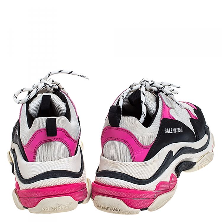 Pre Owned Balenciaga Multicolor Mesh And Leather Triple S Platform Sneakers Size 39