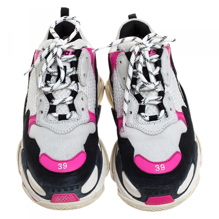 Pre Owned Balenciaga Multicolor Mesh And Leather Triple S Platform Sneakers Size 39