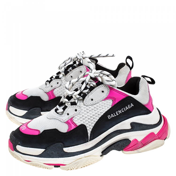 Pre Owned Balenciaga Multicolor Mesh And Leather Triple S Platform Sneakers Size 39