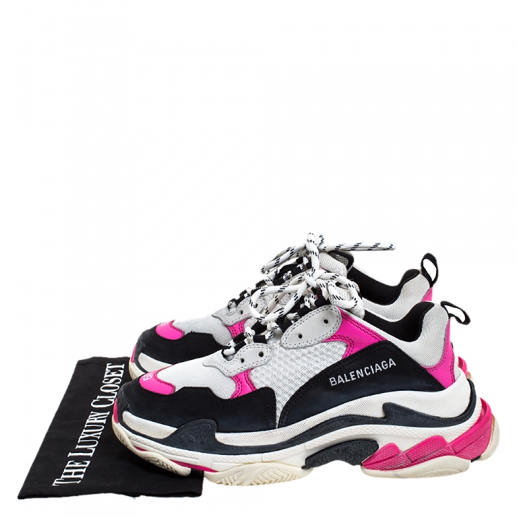 Pre Owned Balenciaga Multicolor Mesh And Leather Triple S Platform Sneakers Size 39