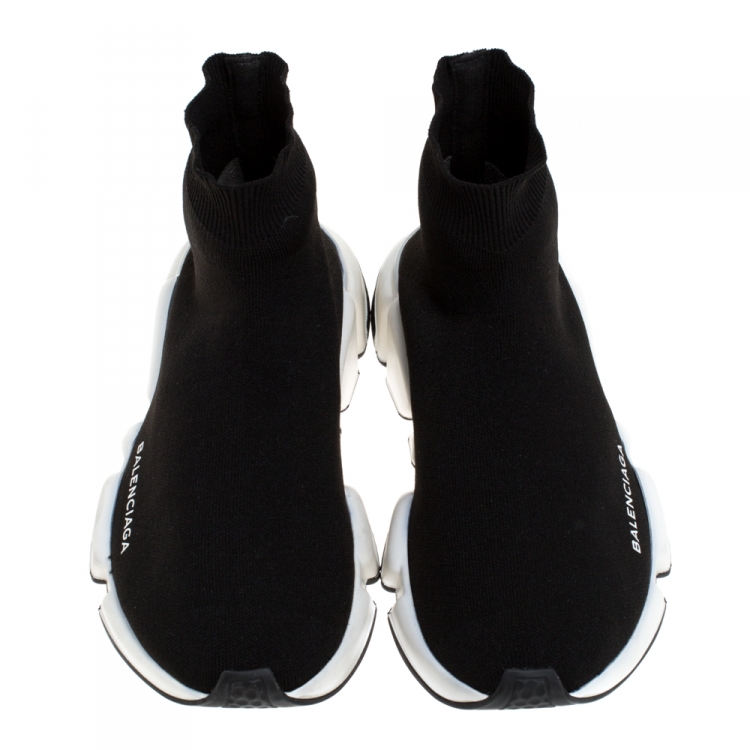 Pre Owned Balenciaga Black Knit Fabric Speed Trainer Sneakers Size 38