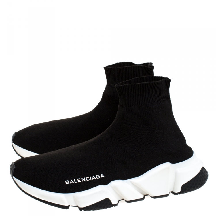 Pre Owned Balenciaga Black Knit Fabric Speed Trainer Sneakers Size 38