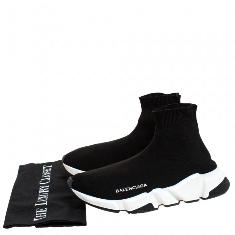 Pre Owned Balenciaga Black Knit Fabric Speed Trainer Sneakers Size 38