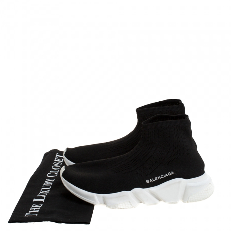 Pre Owned Balenciaga Black Knit Fabric Speed Trainer Sneakers Size 39
