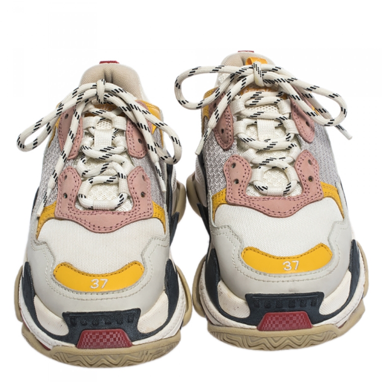 Pre Owned Balenciaga Multicolor Mesh, Nubuck And Leather Triple S Platform Sneakers Size 37