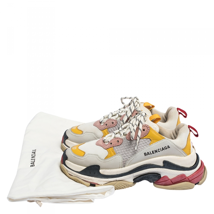 Pre Owned Balenciaga Multicolor Mesh, Nubuck And Leather Triple S Platform Sneakers Size 37