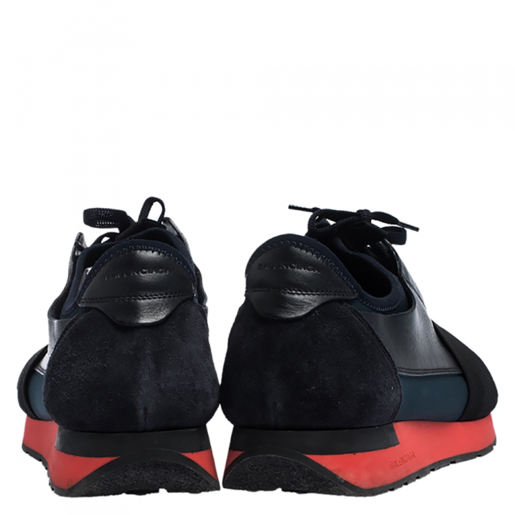 Pre Owned Balenciaga Black/Red Leather And Mesh Race Runner Low Top Sneakers Size 44