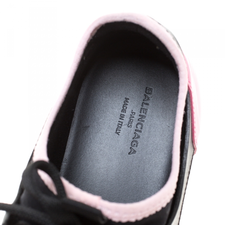 Pre Owned Balenciaga Black/Pink Leather And Mesh Race Runner Sneakers Size 38