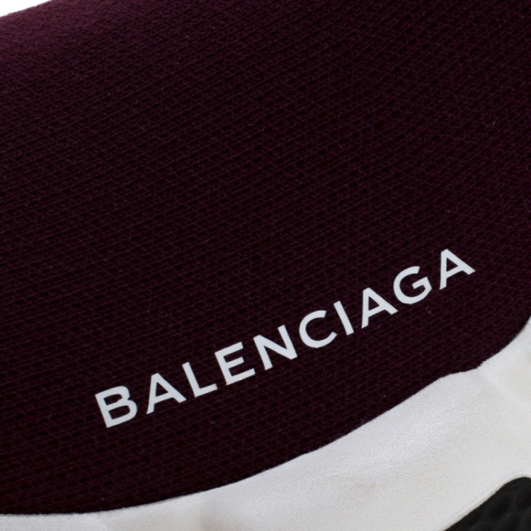 Pre Owned Balenciaga Burgundy Knit Fabric Speed Trainer Sneakers Size 37