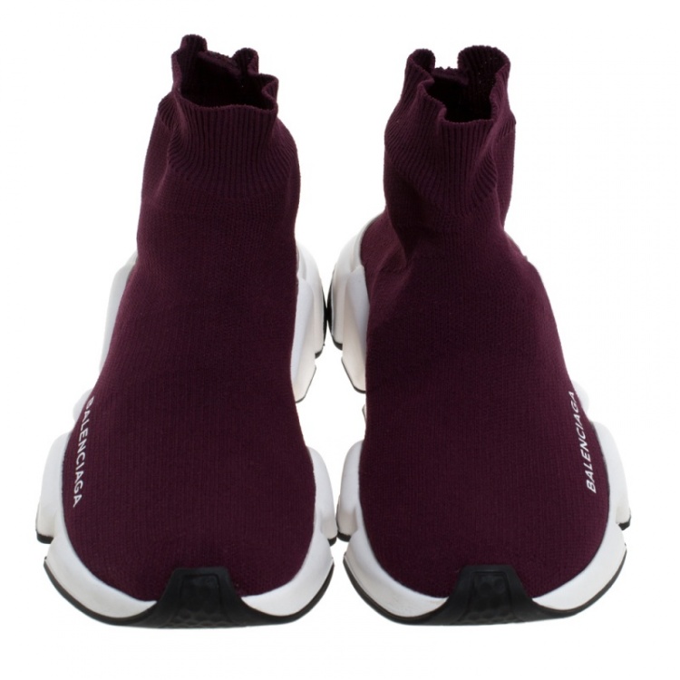 Pre Owned Balenciaga Burgundy Knit Fabric Speed Trainer Sneakers Size 37
