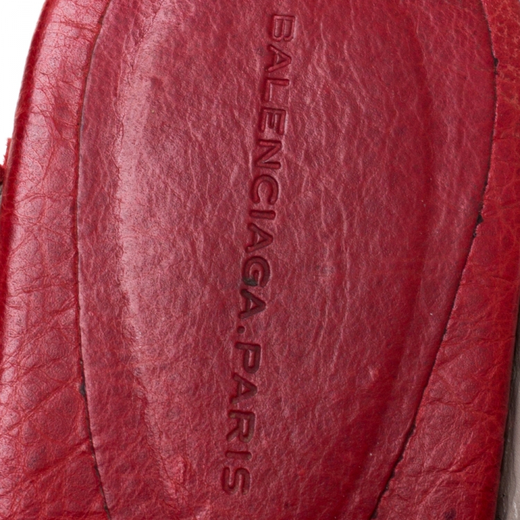 Pre Owned Balenciaga Red Brogue Detail Leather Thong Sandals Size 39