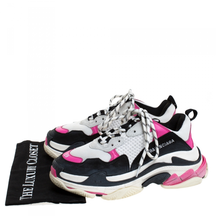 Pre Owned Balenciaga Multicolor Mesh And Leather Triple S Platform Sneakers Size 39