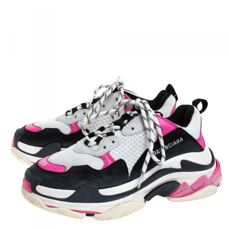 Pre Owned Balenciaga Multicolor Mesh And Leather Triple S Platform Sneakers Size 39