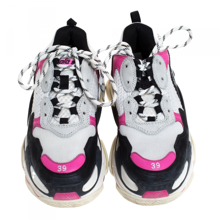Pre Owned Balenciaga Multicolor Mesh And Leather Triple S Platform Sneakers Size 39