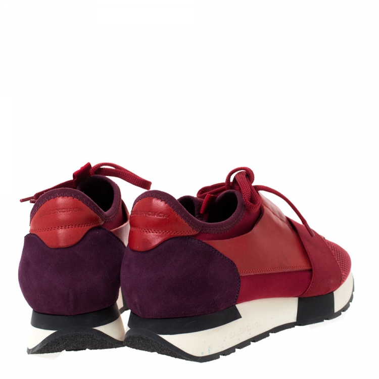 Pre Owned Balenciaga Red Mesh, Leather And Suede Race Runners Sneakers Size 40