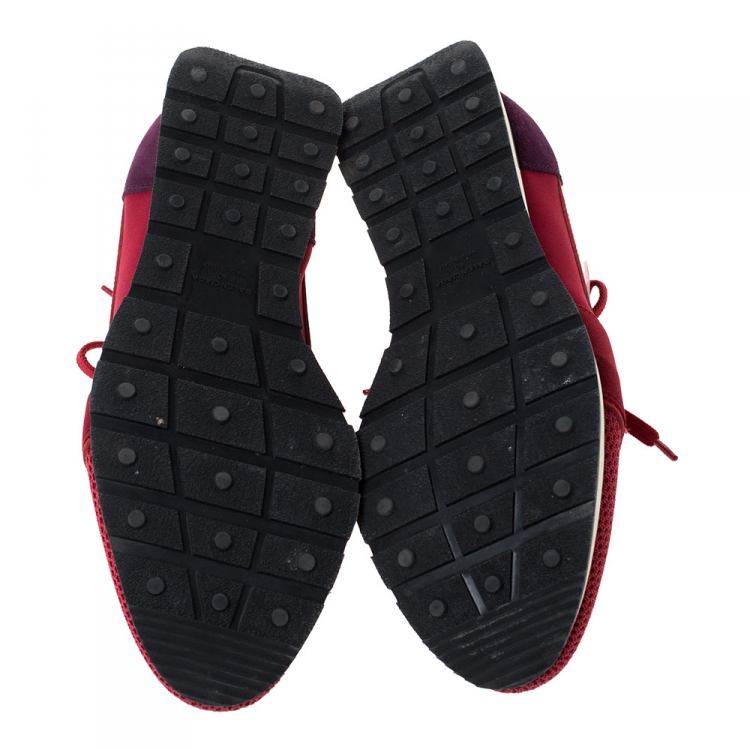 Pre Owned Balenciaga Red Mesh, Leather And Suede Race Runners Sneakers Size 40
