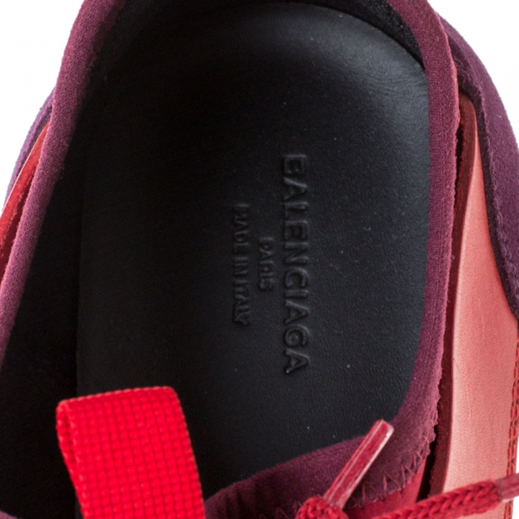 Pre Owned Balenciaga Red Mesh, Leather And Suede Race Runners Sneakers Size 40