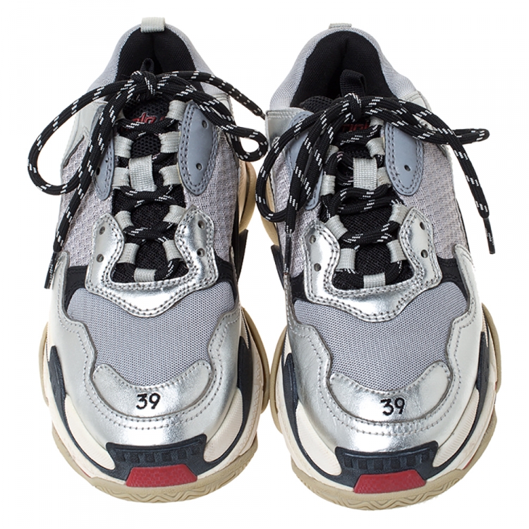 Pre Owned Balenciaga Multicolor Mesh And Leather Triple S Platform Sneakers Size 39