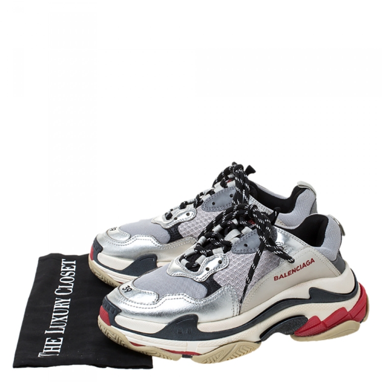 Pre Owned Balenciaga Multicolor Mesh And Leather Triple S Platform Sneakers Size 39